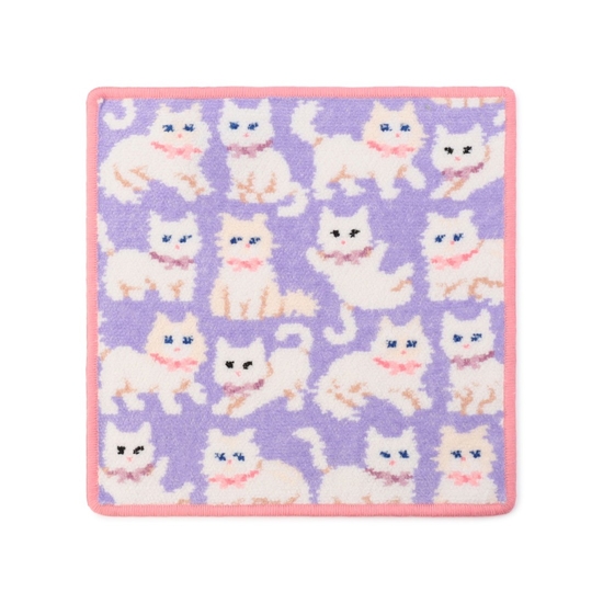 モフモフネコチャン ハンカチ（WEB限定）(ペールパープル×ピンク